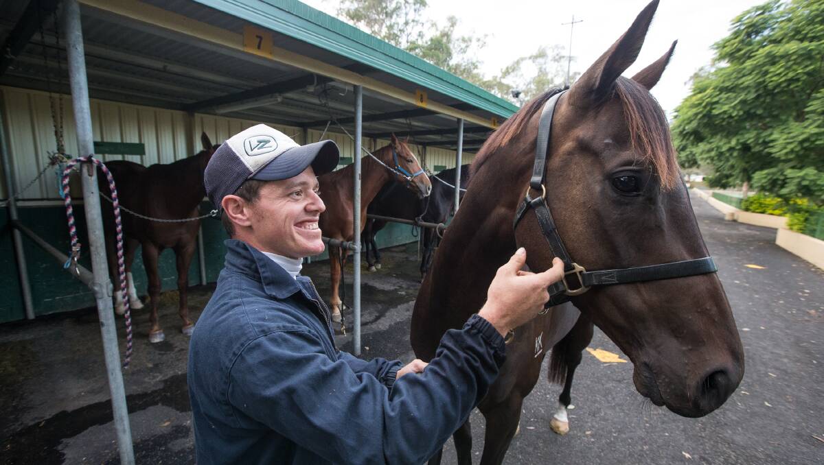 Stand-alone Saturday: Hawkesbury trainer Jason Attard with Sons of John, his first ever chance at his home track's stand alone meeting. Photo: Geoff Jones.