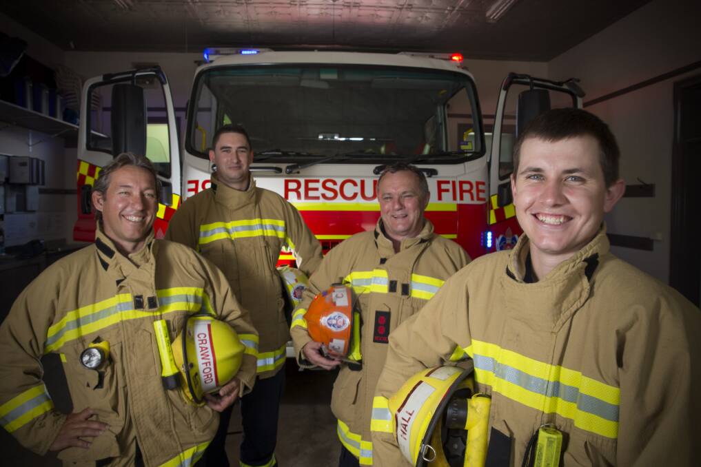 Stephen Crawford, Joel Smelcher, Captain Kim Roche and Aaron Hall at Windsor fire station. Picture: Geoff Jones