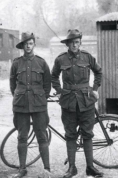 Brothers Valentine and Frank Rochfort during training on Salisbury Plain, 1917. Frank was the author Michael Rochfort's grandfather.