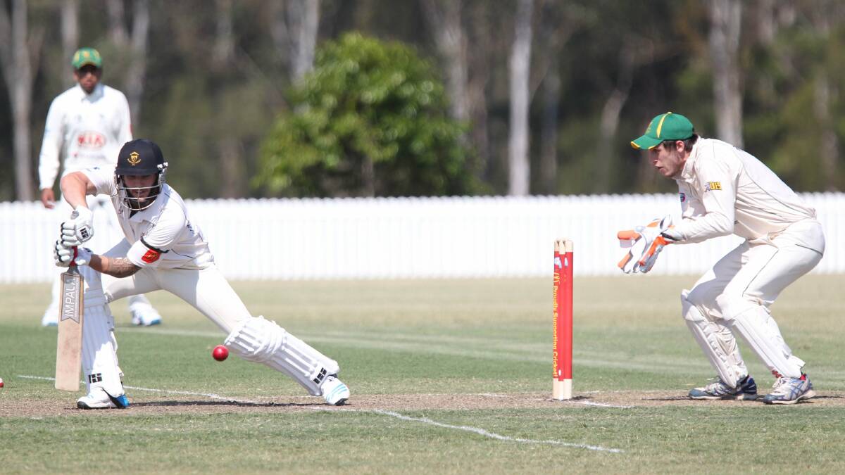 Hawkesbury wicket keeper Tom Decent watches on as Simon Keen helps Blacktown avoid outright defeat on Saturday.  Picture: Helen Nezdropa