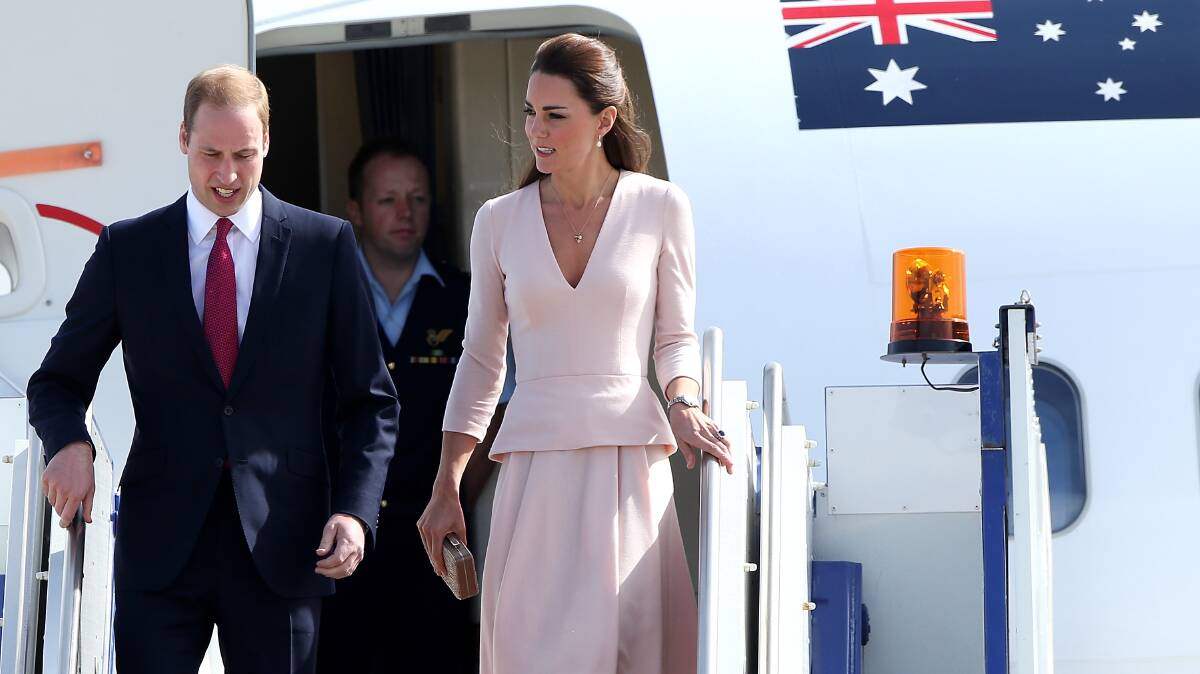 The Duke and Duchess of Cambridge at the Edinburgh RAAF base in Adelaide's northern suburbs. Photo: Getty Images