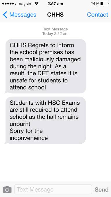 The text message sent out overnight which was an April Fool's prank.