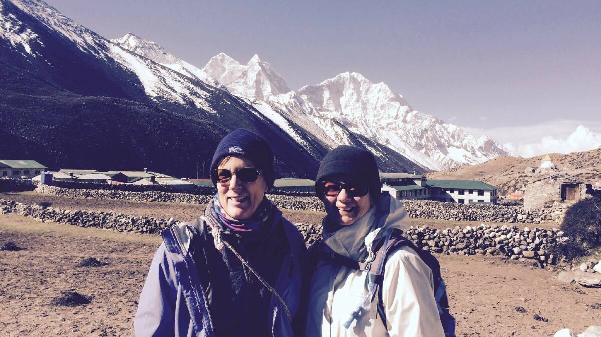 Wendy Manning with a friend trekking the Himalayas days before the devastating earthquake hit.