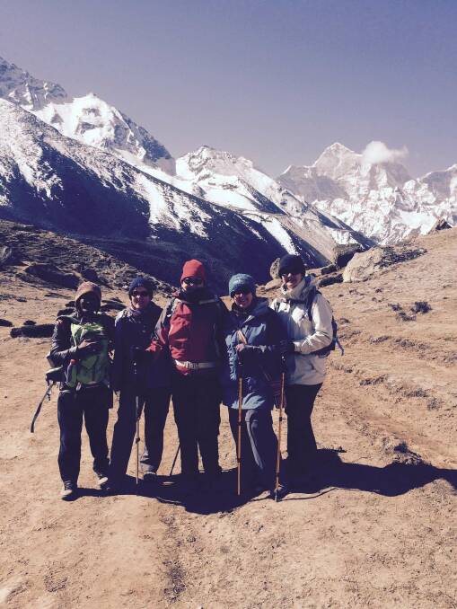 Pitt Town resident Wendy Manning with her tour group trekking the Himalayas just days before the devastating earthquake hit.