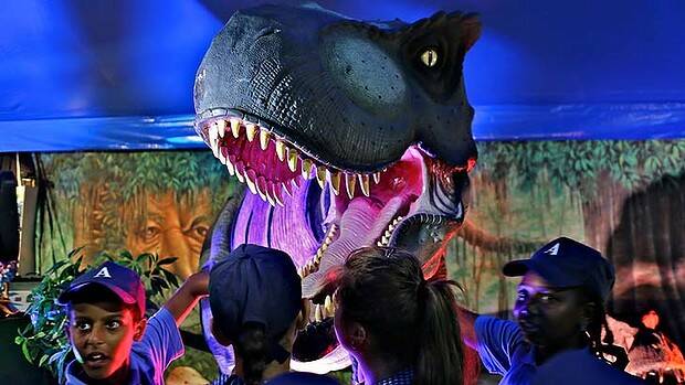 Meeting some prehistoric friends: The Dinosaur Adventures exhibition at the Royal Easter Show. Photo: Brendan Esposito
