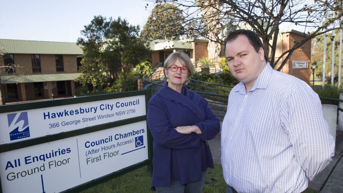 How fit is my council? Hawkesbury councillors Christine Paine and Patrick Conolly are unhappy about proposed rate increases in the council's now-approved Fit for the Future plan. Picture: Geoff Jones