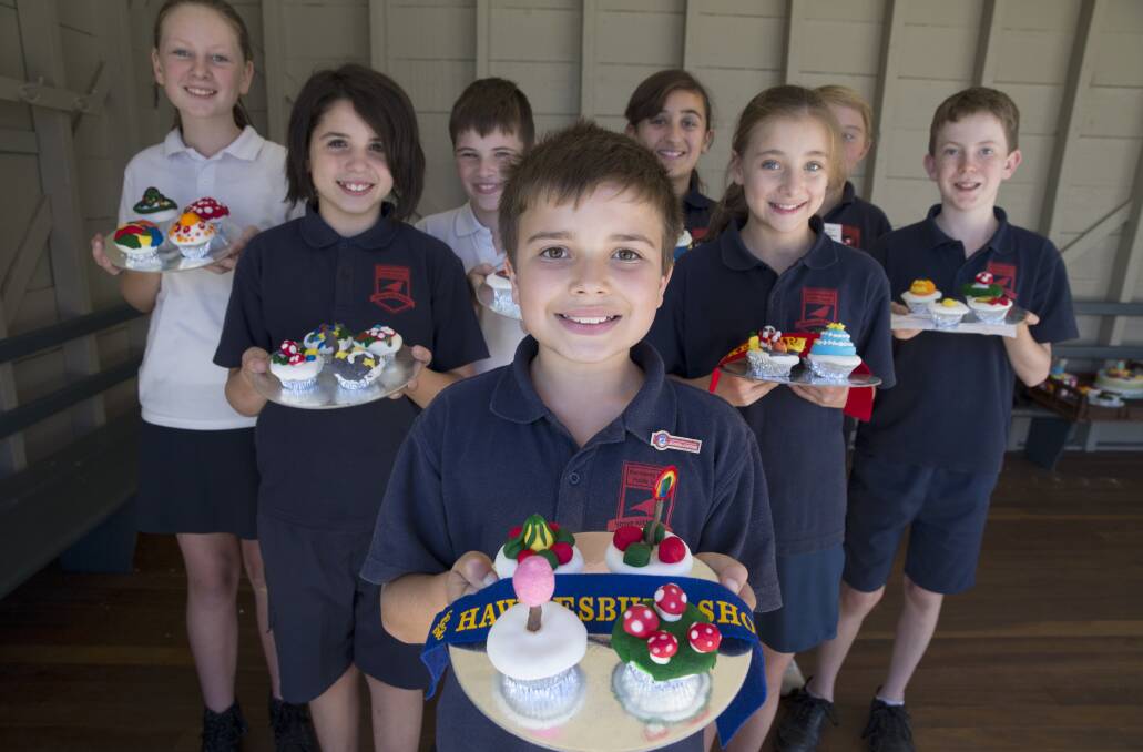 Taking the cake: Kurrajong North Public School’s Ben Sorrenson, front, who won first prize in the Hawkesbury Show’s junior cooking category, with other year 6 pupils who entered the competition. Picture: Geoff Jones