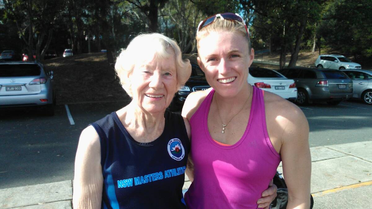 STRONG SUPPORT: Richmond's Heather Lee with Australian sprinter Sally Pearson, who was cheering Lee on during Lee's attempt to break a world record on Sunday. Picture: Supplied