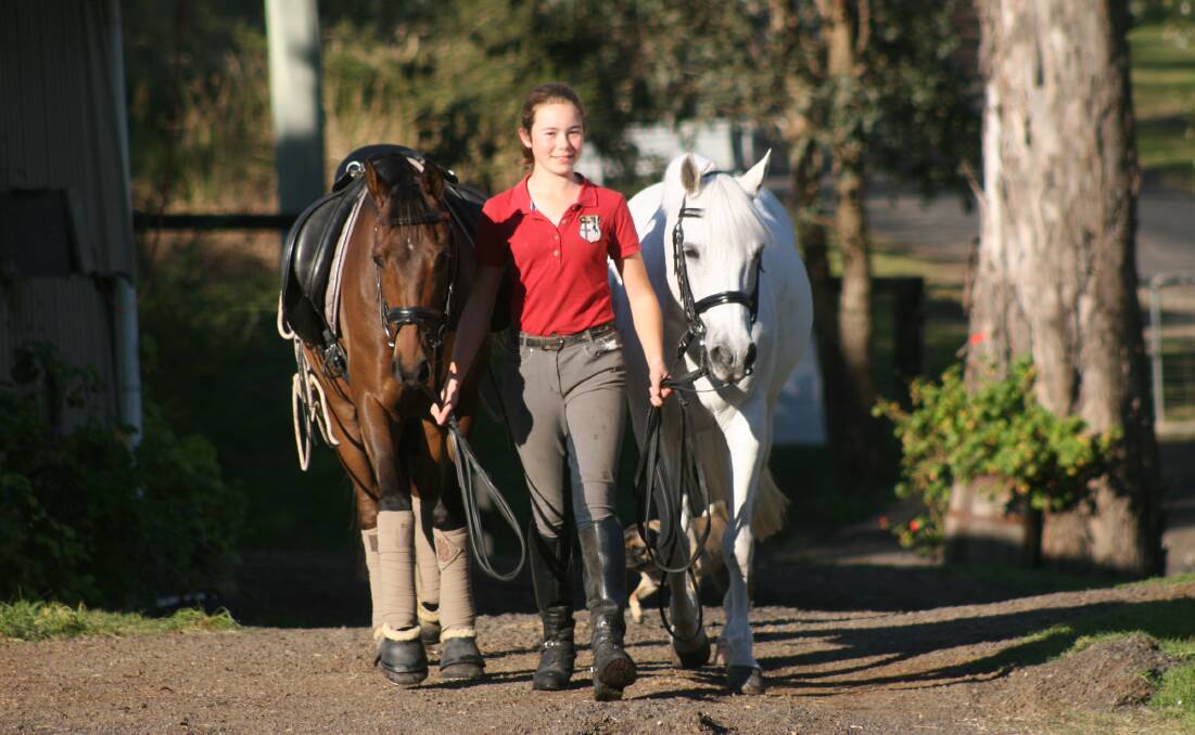 Flash Fonzie, left, and Smack the Pony, right, being led up a path by Romany Sanna. Picture: Supplied