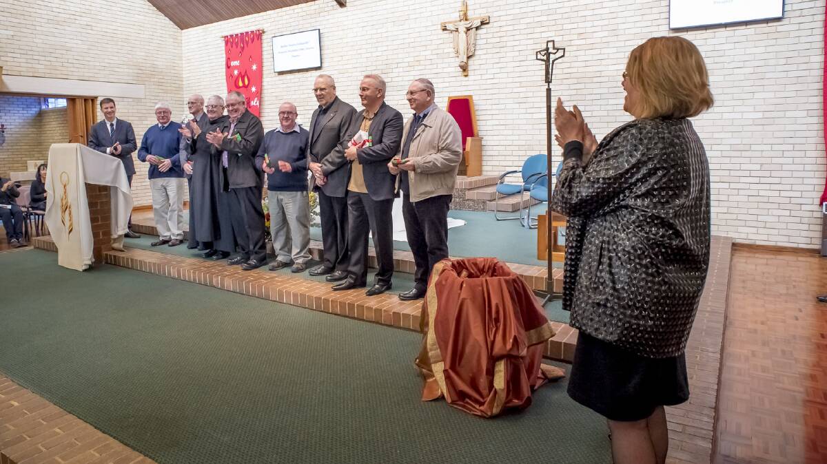Brothers, there art thou: St John of God Hospital mission director Cathy Scott and hospital chief executive Strephon Billinghurst farewell retiring
brothers at a Eucharistic Liturgy in the hospital chapel. Picture: Natural Focus Photography