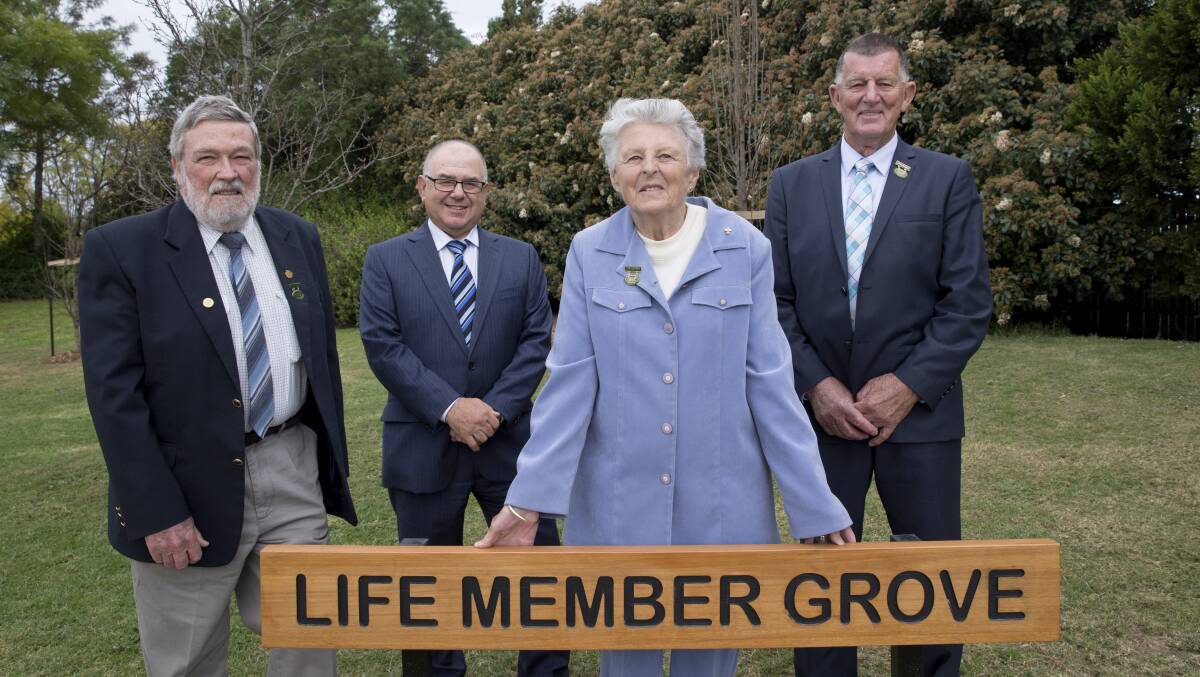 From left, Windsor Country Golf Club life members Terry Clark, Frank Khouri, Narelle Cross and Doug Shearer at the Life Members Grove on the golf course. Picture: Geoff Jones