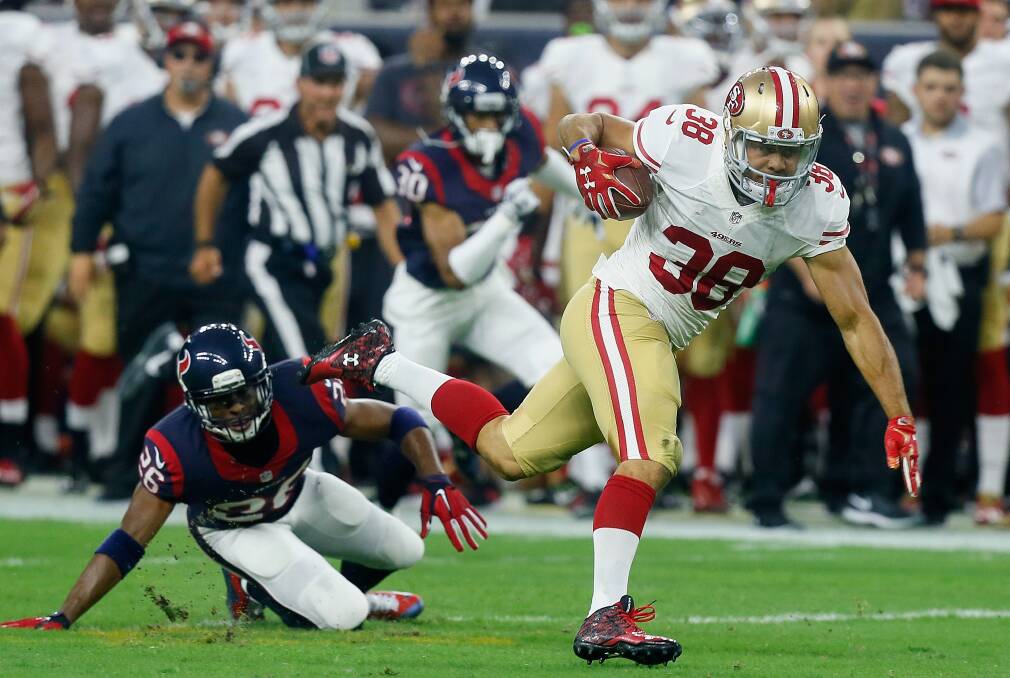 Jarryd Hayne in his first pre-season game in the NFL. Picture: Bob Levey, Getty Images