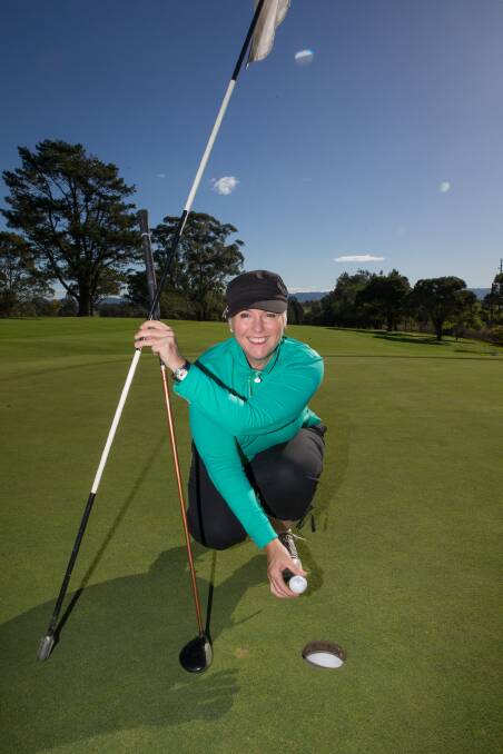Hole-in-one: Windsor golfer Lorna O'Brien at the Windsor Golf Club where she made a hole in one. Picture: Geoff Jones.