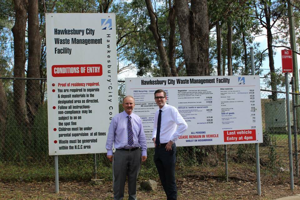 NEW LEGISLATION: Member for Riverstone Kevin Conolly with Member for Hawkesbury Dominic Perrottet at the Hawkesbury City Waste Management Facility.
