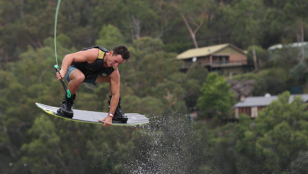 ACTION: Hawkesbury wakeboarding world champion Nic Rapa in action at Jam Festival help at Lower Portland over the weekend. Picture: Geoff Jones.