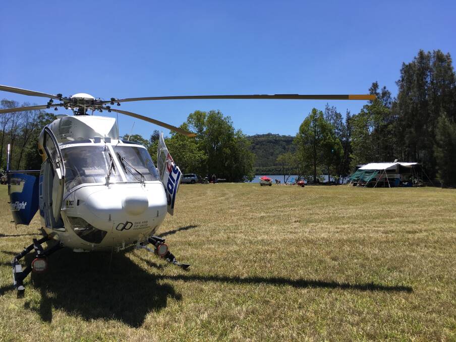 CareFlight chopper at the scene of the accident on the Hawkesbury River on Wednesday, January 17. Picture: CareFlight