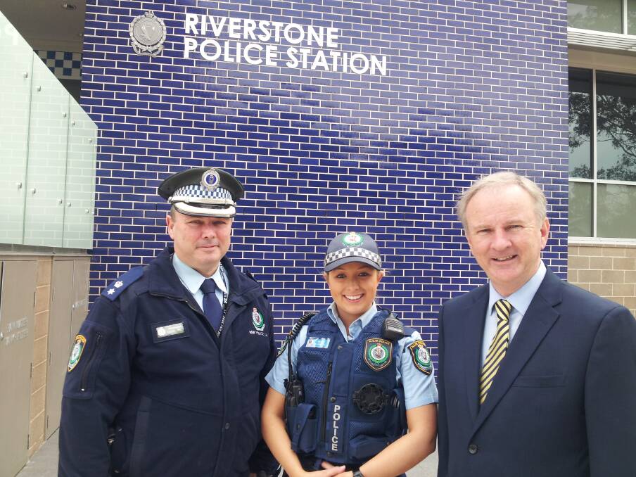 Quakers Hill LAC Commander, Superintendent David Jones, Probationary Constable Nicole Harvell and Mr Kevin Conolly MP, Member for Riverstone.