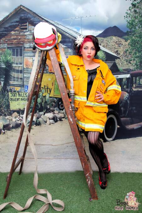 POUT: Pam is also a member of the Grose Vale Rural Fire Service and will be using the theme 'fire' throughout her routine at the competition. Picture: Boogie Bop Dames