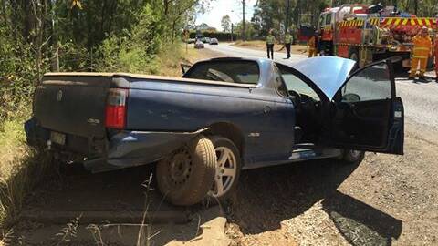 CRASH: A man was taken to hospital after crashing his ute this morning. Picture: Hawkesbury Police.