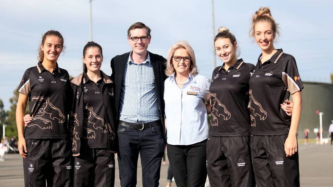 Some local athletes with member for Hawkesbury Dominic Perrottet at the Hawkesbury City Netball Winter Season Opening Day earlier this year.
