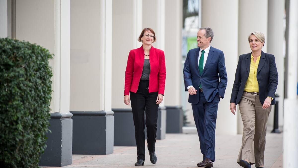 Susan Templeman, Labor leader Bill Shorten and deputy Labor leader Tanya Plibersek. Picture: Wolter Peeters