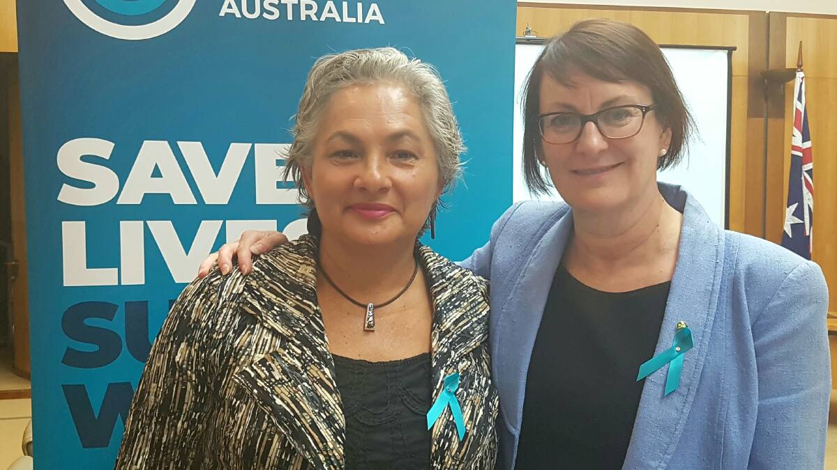 Susan Templeman with former colleague Jill Emberson at an Ovarian Cancer Awareness event in Parliament House. Jill is currently battling ovarian cancer and spoke about her experience at the event