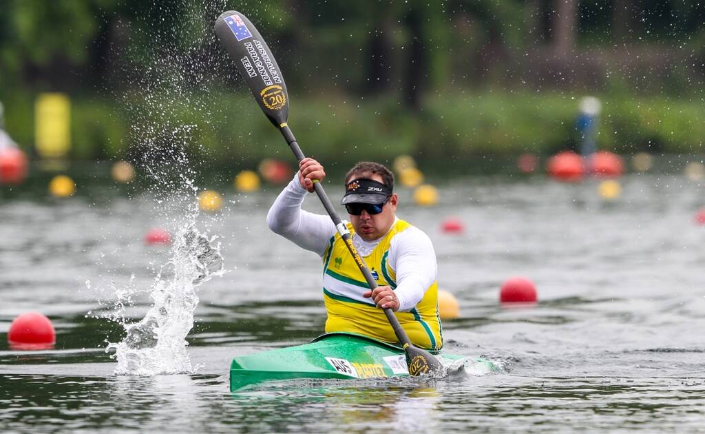 COMPETING: Colin Sieders kayaks for Australia in May. Picture: Balint Vekassy