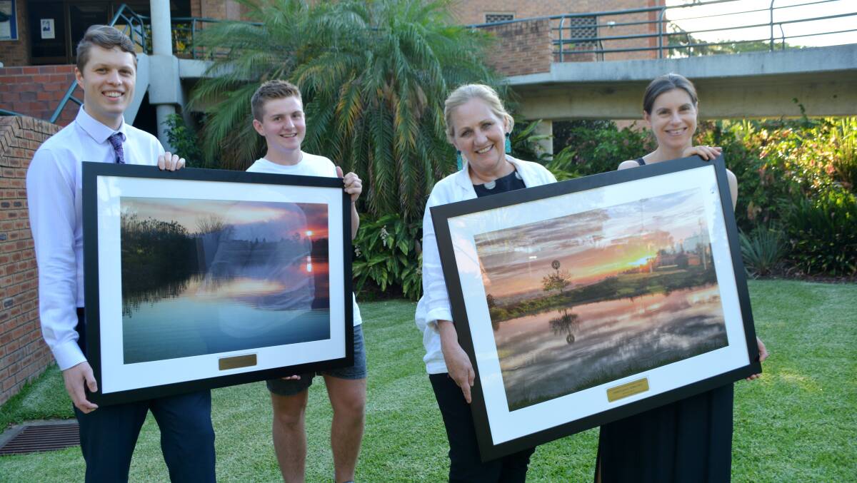 Hawkesbury Gazette journalist Conor Hickey with We Are Hawkesbury: 25 Places Photographic Competition junior winner Jack O'Leary, alongside Hawkesbury Mayor Mary Lyons-Buckett and senior winner Sonia Topic. Picture: Suzie Vlaming
