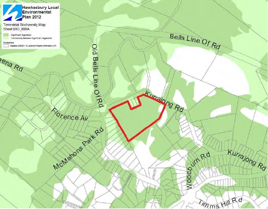 The proposed site and the level of vegetation according to Hawkesbury Council's report.