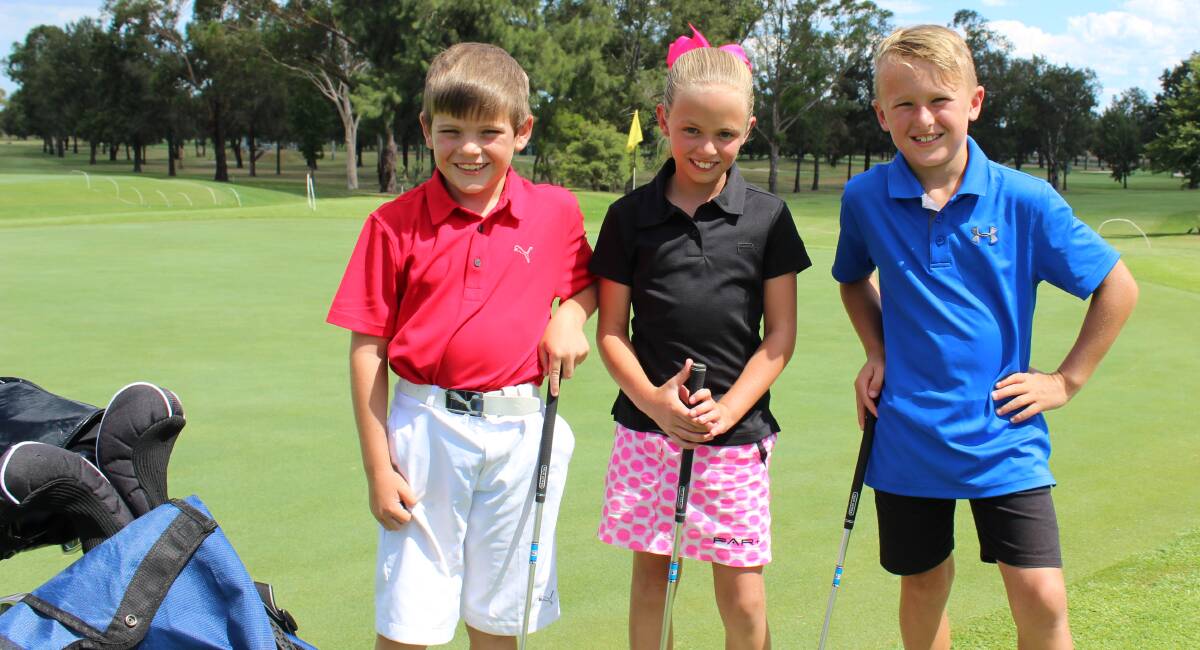 Ti Fox, Imogen Carter and Chayse Thorpe will play in the US Kids Golf Australian Open. Picture: Conor Hickey