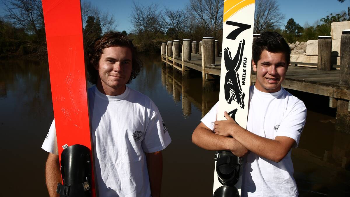 SKIERS: Jack and Luke Harrison spend plenty of time practising on the Hawkesbury River. Picture: Geoff Jones