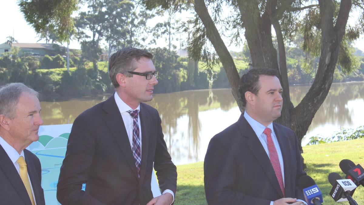 Kevin Conolly, Dominic Perrottet and Stuart Ayres at Governor Phillip Park, Windsor, to make the announcement. Picture: Conor Hickey