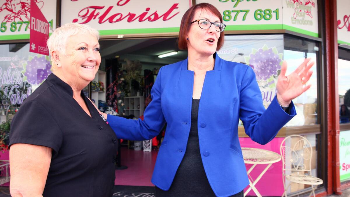 HAPPY: Josephine Dunstan and Member for Macquarie Susan Templeman outside Angel's Florist at the South Windsor shops, which will be monitored by CCTV soon. Picture: Geoff Jones