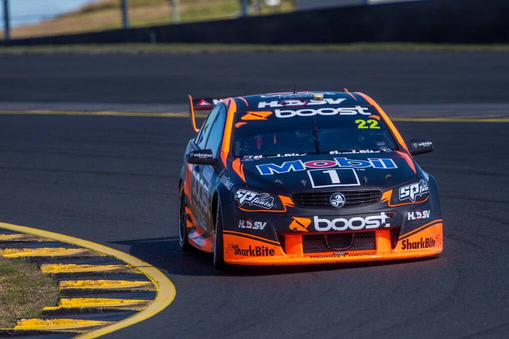 Hawkesbury Supercar driver James Courtney tries to navigate one of the turns at the Sydney Motorsport Park at the weekend. Picture: Jeff Thomas