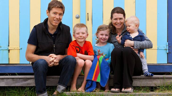 Nick Auden with wife Amy and children, Locky (7), Hayley (5), and Evan (1). Photo: Catherine Sutherland