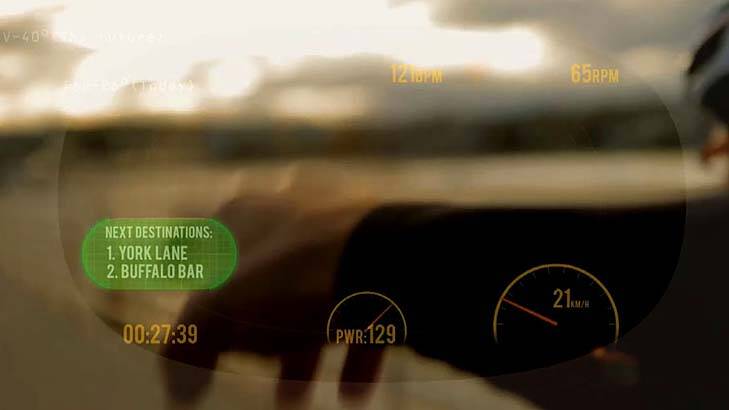 A heads-up display for cyclists can be used through the See Through Glasses as shown in this grab from a concept video.