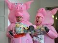 Member for Kennedy Bob Katter and Independent Member for Clark Andrew Wilkie dressed as pigs. Picture AAP