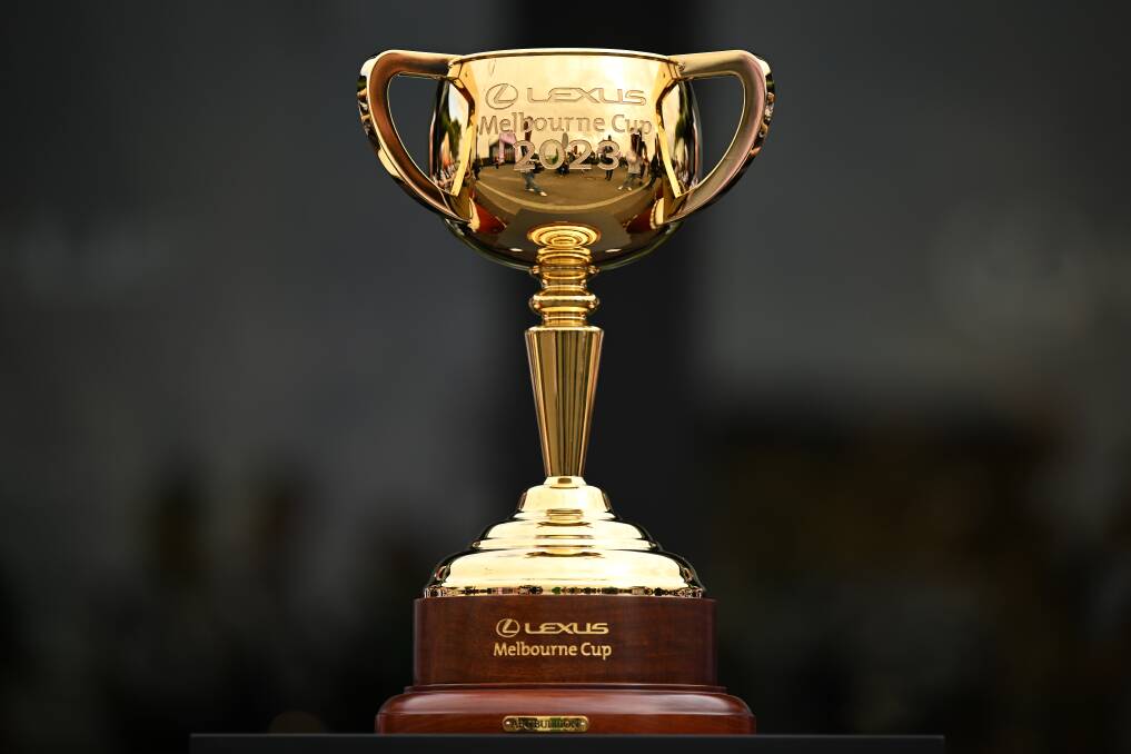 The Melbourne Cup 2023 trophy. (AAP Image/James Ross) 