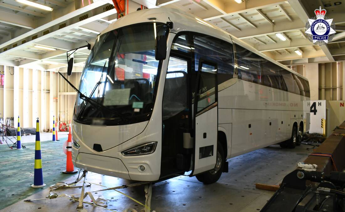 One of 13 luxury buses searched for concealed packages of cocaine. Picture supplied