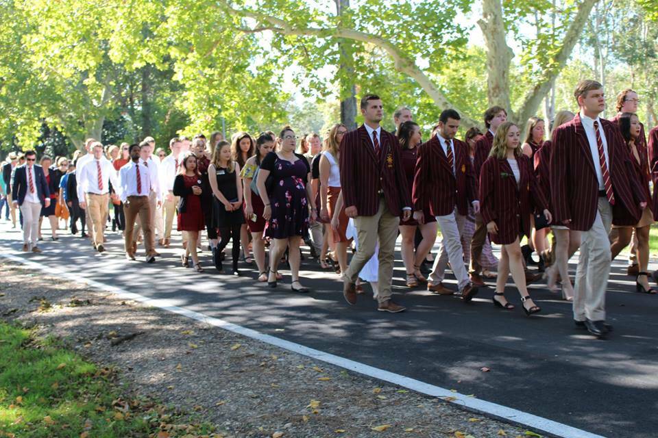 March: HAC Students march down College Drive with service men and women, guest and dignitaries. Picture: Emily Liddell 