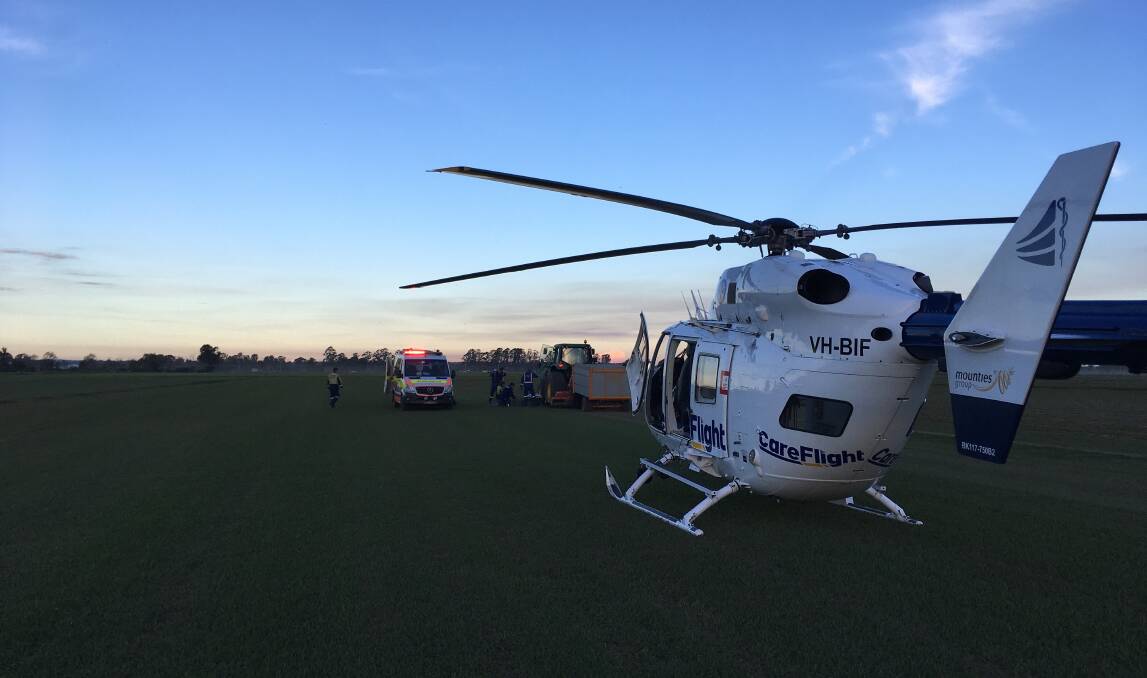 The Careflight helicopter on scene at the incident. Picture: Careflight.