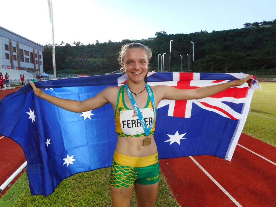 Medal holder: Ferrier after taking out the Melanesian Games Gold for Australia in Vanuatu. Picture: Supplied