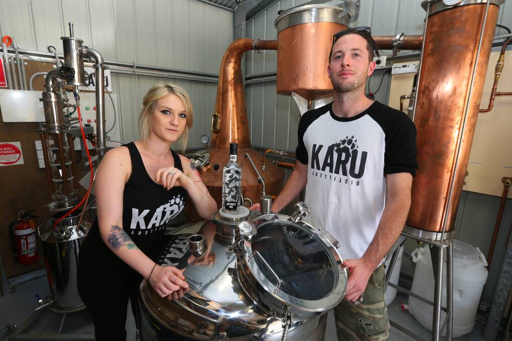 Helping out: Karu Distillery owners Ally and Nick Ayers decided to make high proof alcohol sanitiser and supply it to small businesses. Pictures: Geoff Jones.
