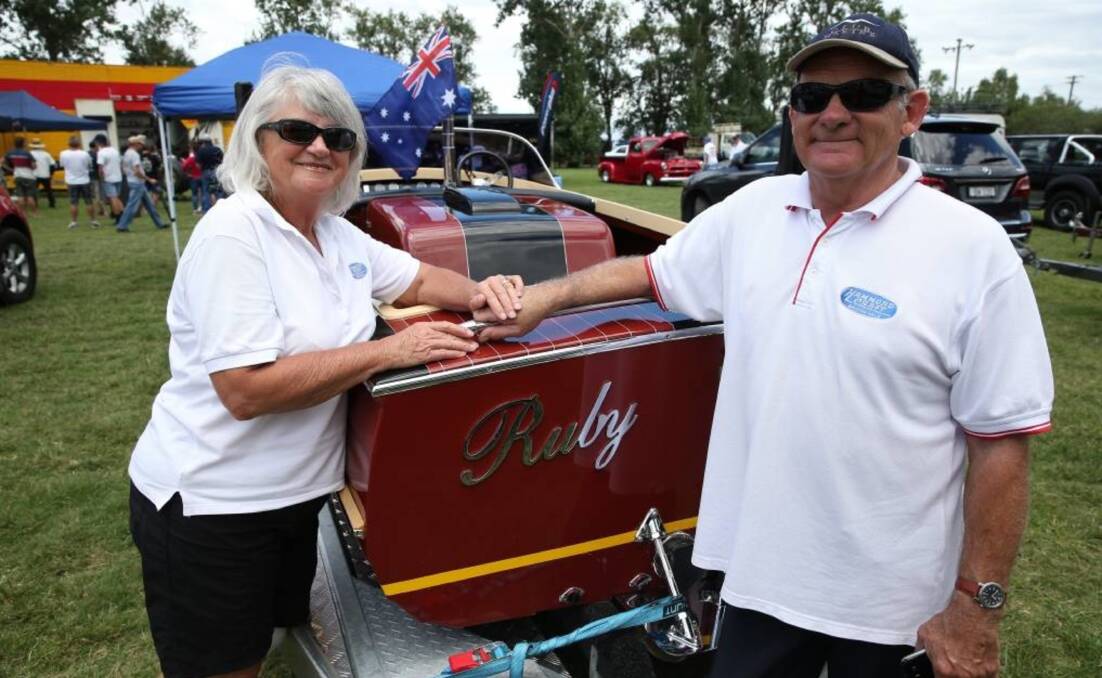 Ruby: Di and Mark Hammond with the last Hammond Boat they will build, "Ruby". Picture: Geoff Jones.