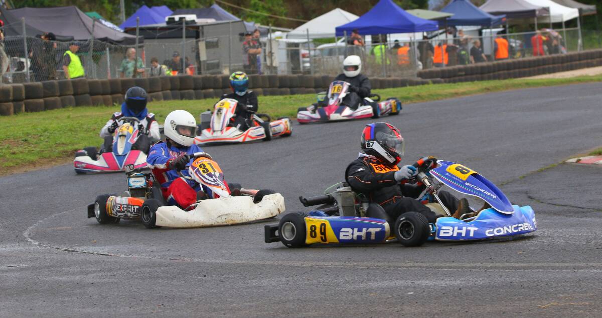 Opening competition: Greater Sydney Kart Club racers come around the bend at the Indy 800 Kart Track at Wilberforce. Picture: Quick Pixels Photography.