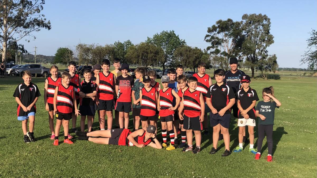 Great fun: The participants from the first week of preseason at Hawkesbury Saints JAFC run by specialist coach Tim Schmidt. Picture: Supplied.