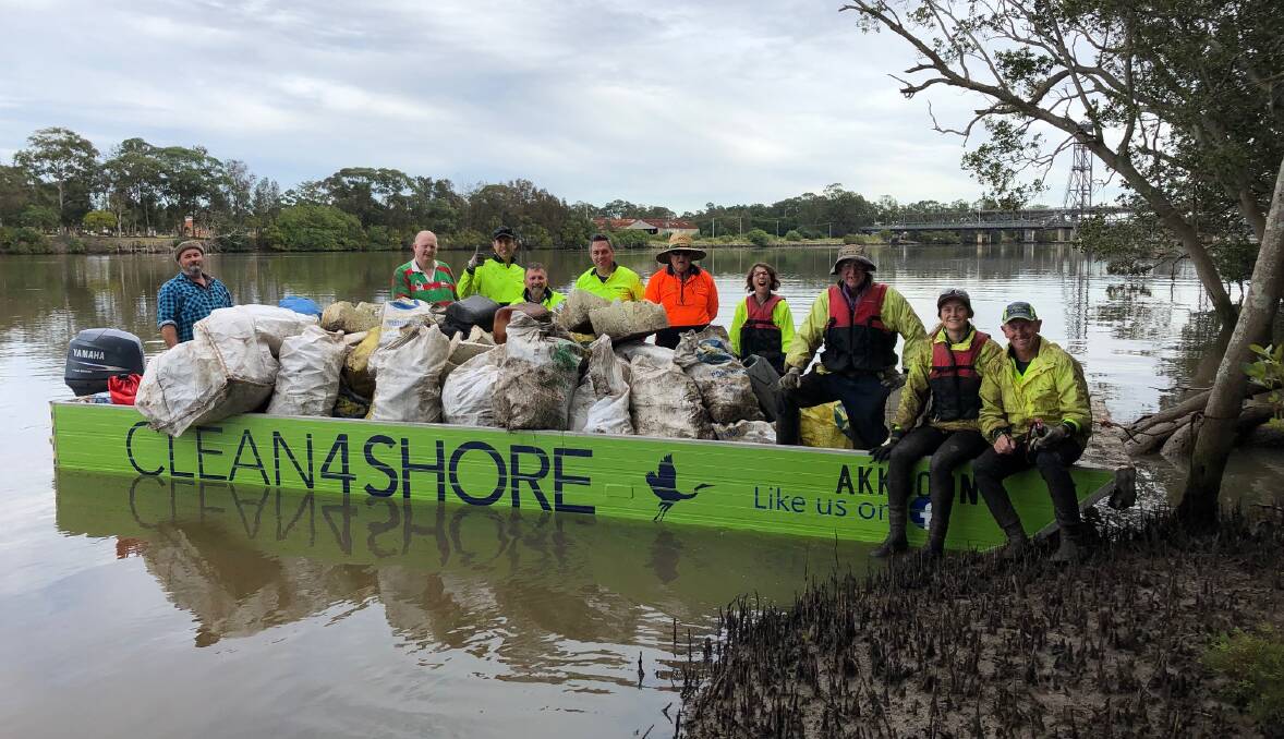 Litter reduction: The Clean4shore barge field with rubbish cleaned from a NSW waterway. Picture: Supplied.