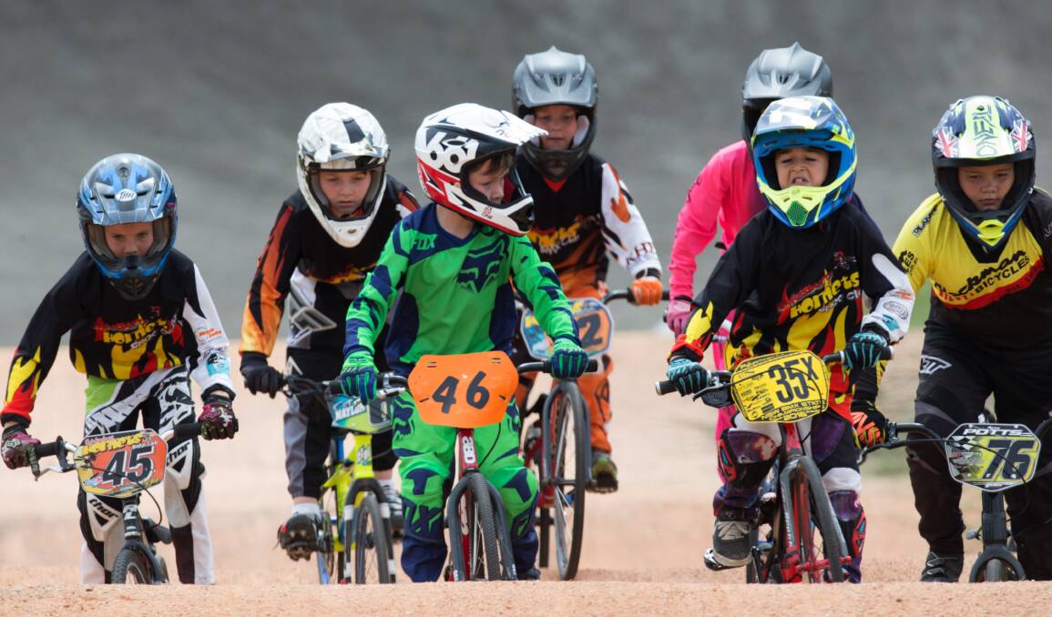 Come and try: Members of the Hawkesbury Hornets BMX Club at Colbee Park BMX track. Picture: Geoff Jones