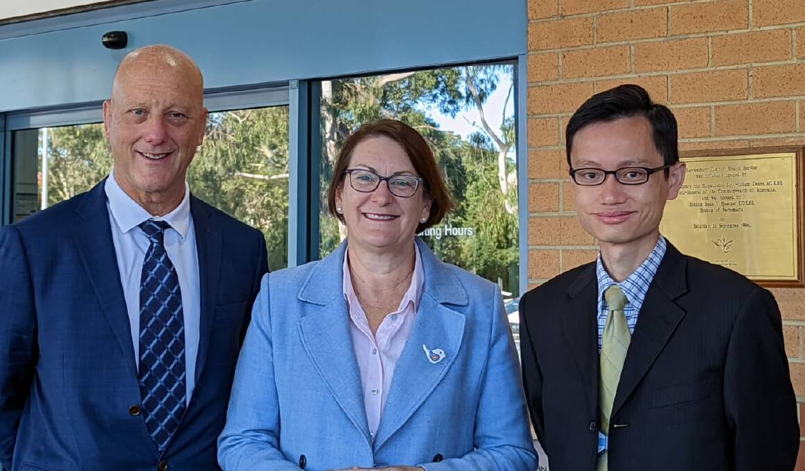 MRI pledge: Castlereagh Imaging CEO James Linklater, Macquarie MP Susan Templeman, and Hawkesbury Hospital radiologist Dr Vincent Lei. Picture: Supplied.