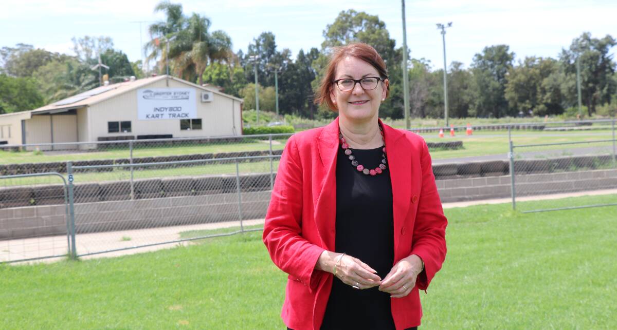 Macquarie MP Susan Templeman at Greater Sydney Kart Club in Wilberforce, which will receive $500,000 to upgrade its karting surface. Picture supplied.